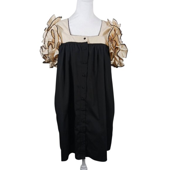Entro NWT Medium Manhattan Chic Dress, Black W/ Cream Oversized Ruffled Sleeves - Picture 5 of 16